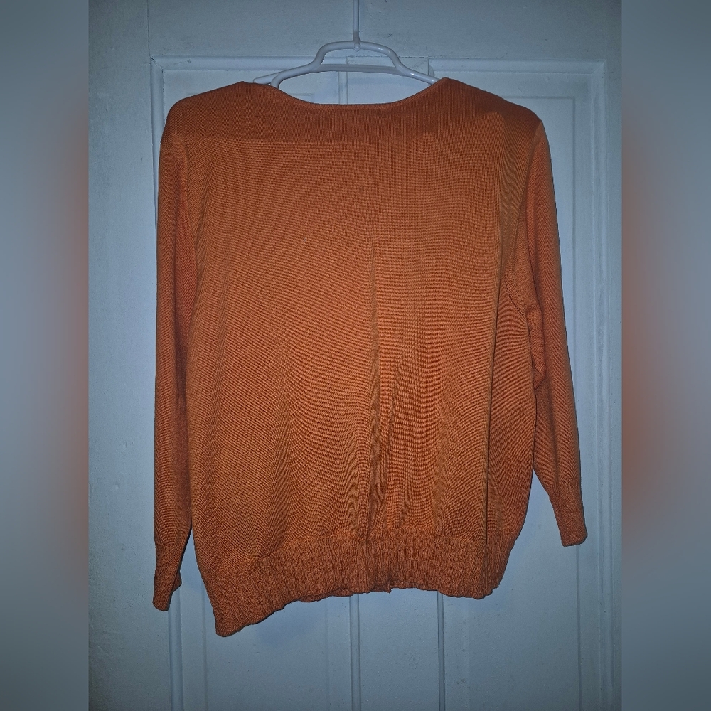 SIGRID OLSEN SILK ORANGE CARDIGAN RHINESTONE CRYSTAL BUTTONS CABLE RIB 3/4 XL - Picture 3 of 6